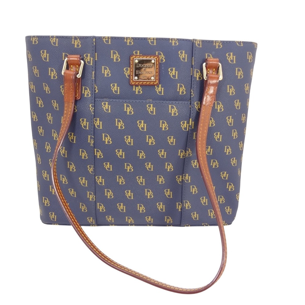 Dooney & Bourke Gretta Small Leisure Shopper‎ Tote Navy Monogram Leather Trim